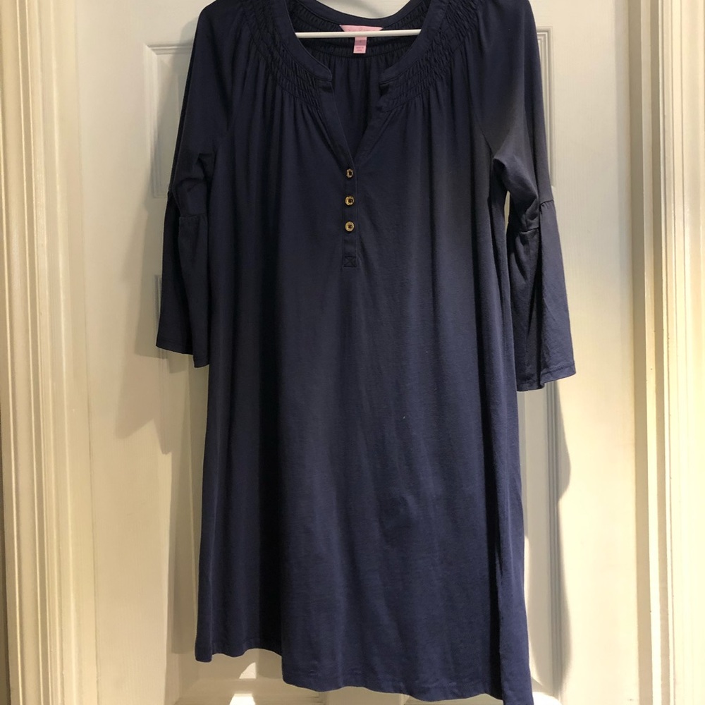 Navy Bell Sleeve Smocked Lilly Pulitzer Dress